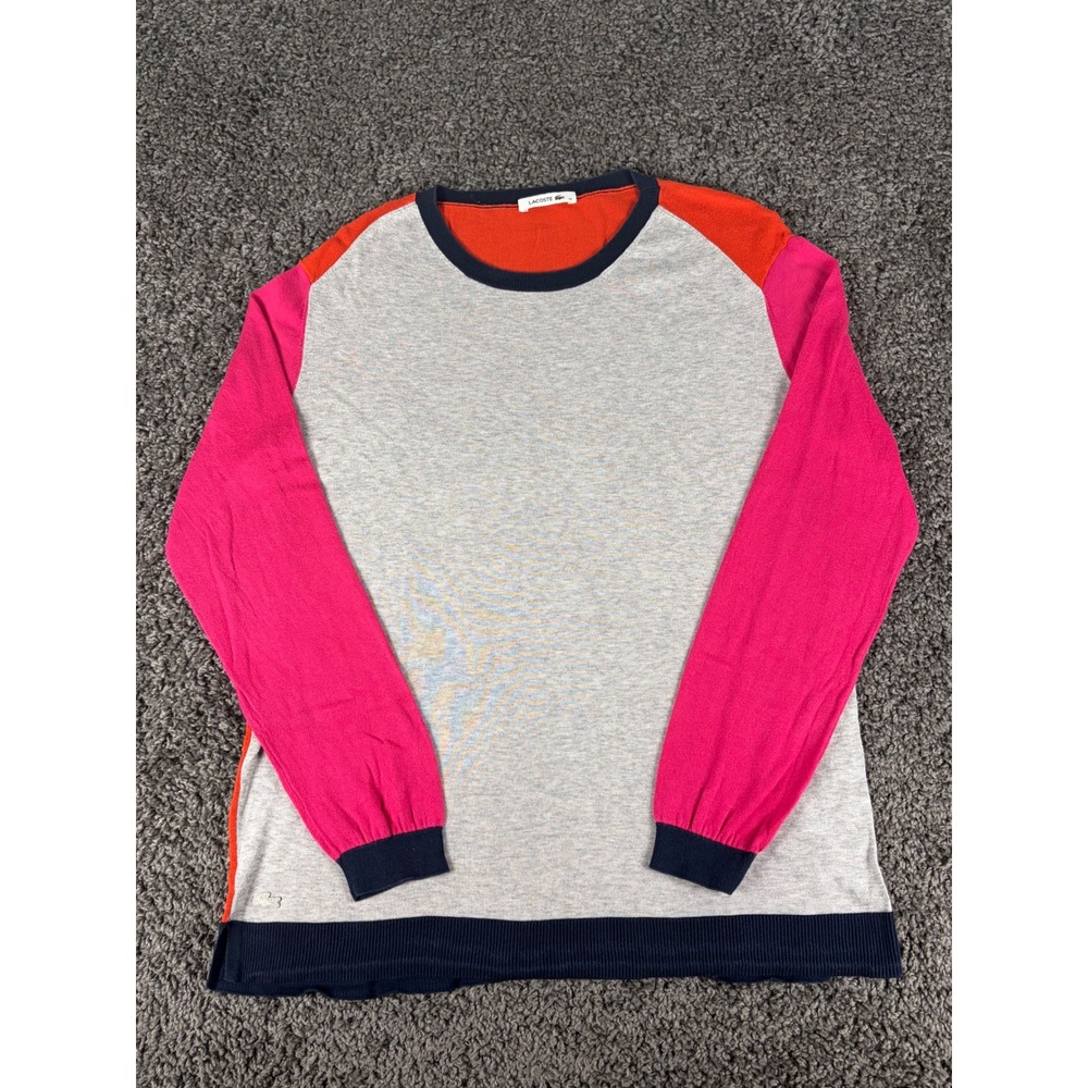 Lacoste Womens Colorblock Cotton Sweater Grey Orange Pink Size 46 FC 8560